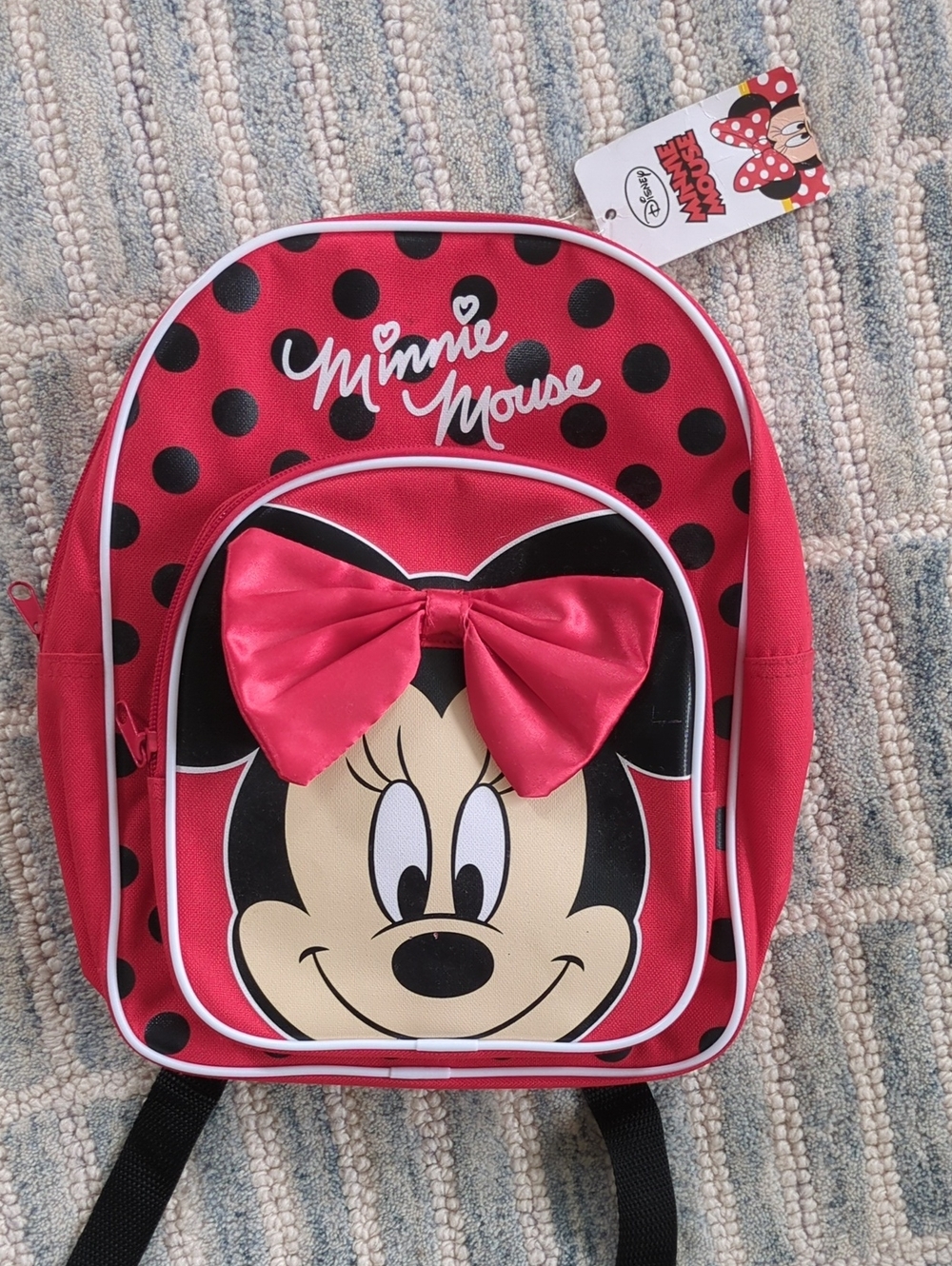 Disney Minnie Mouse Red and Black Kids Backpack with Pink Bow